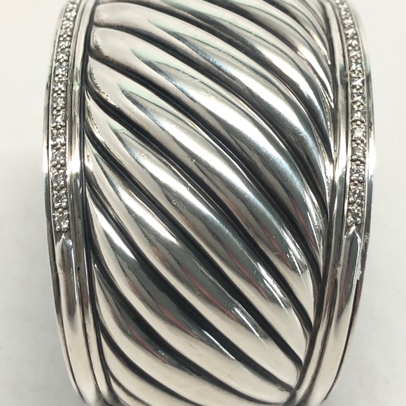 David Yurman Diamond Large Sculpted Cable Cuff Bracelet .925 - Picture 11 of 12